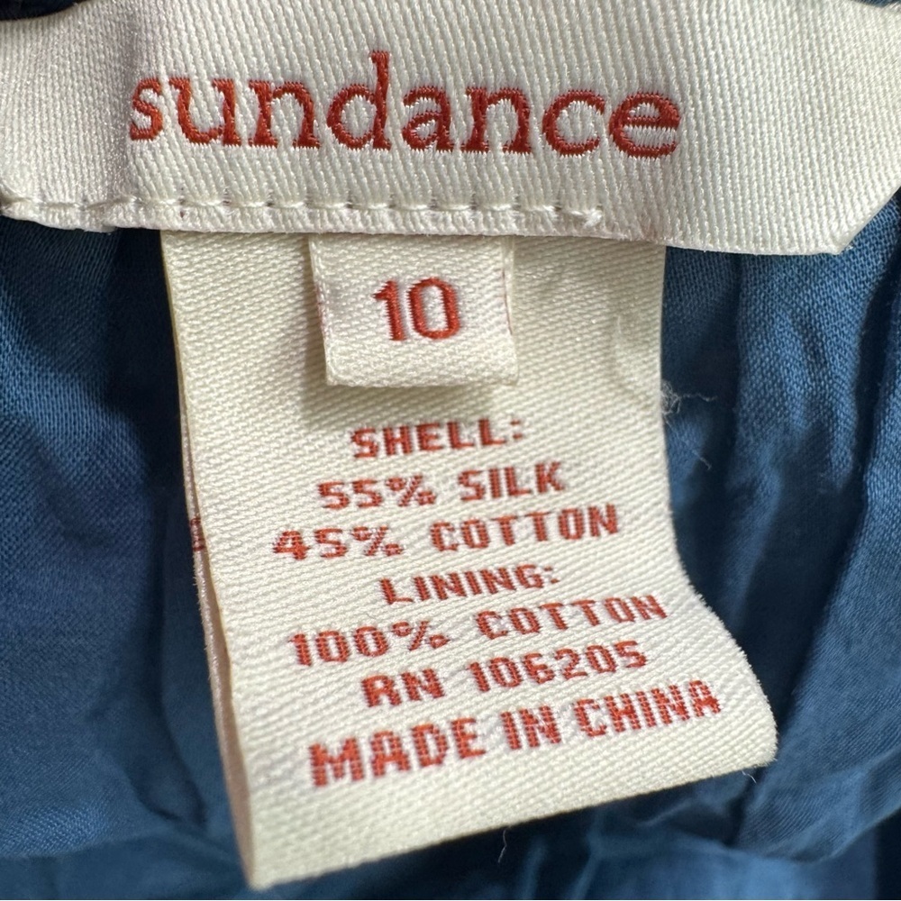 Sundance Silk Blend Polka Dot A-Line Skirt Lace Trim Smocked Waist Blue Size 10 - Picture 9 of 11